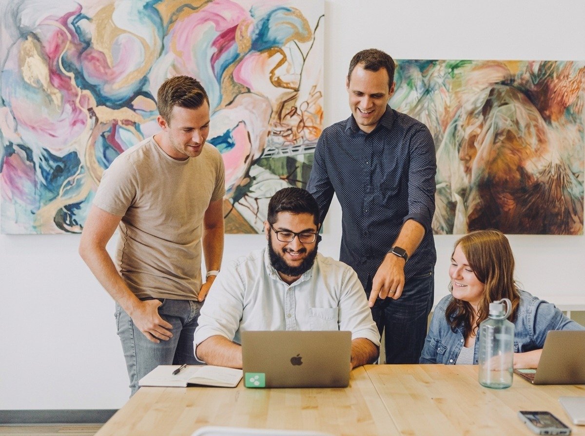 Team working on business results