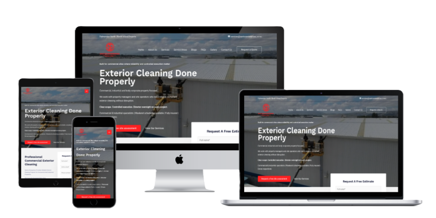 Responsive service website displayed across devices